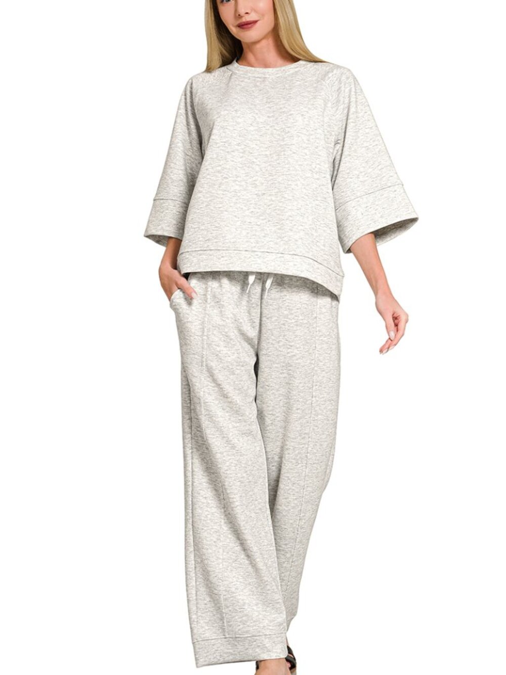 Scuba 3/4 Sleeve Pullover & Pants Set in Heather Gray